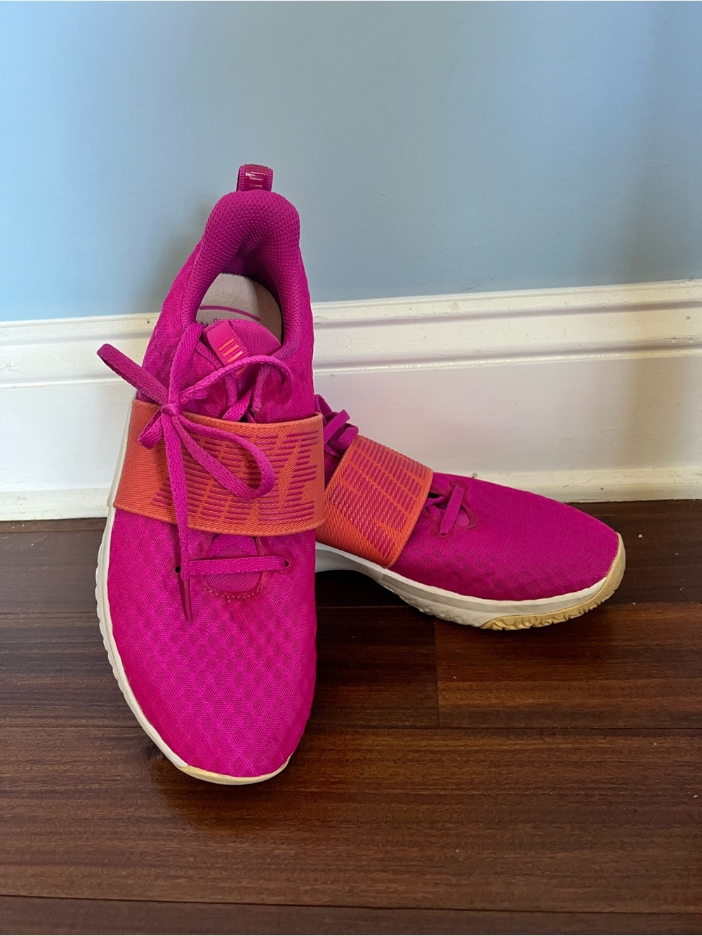 Nike Women's Bright Pink and Orange Strap Sneakers